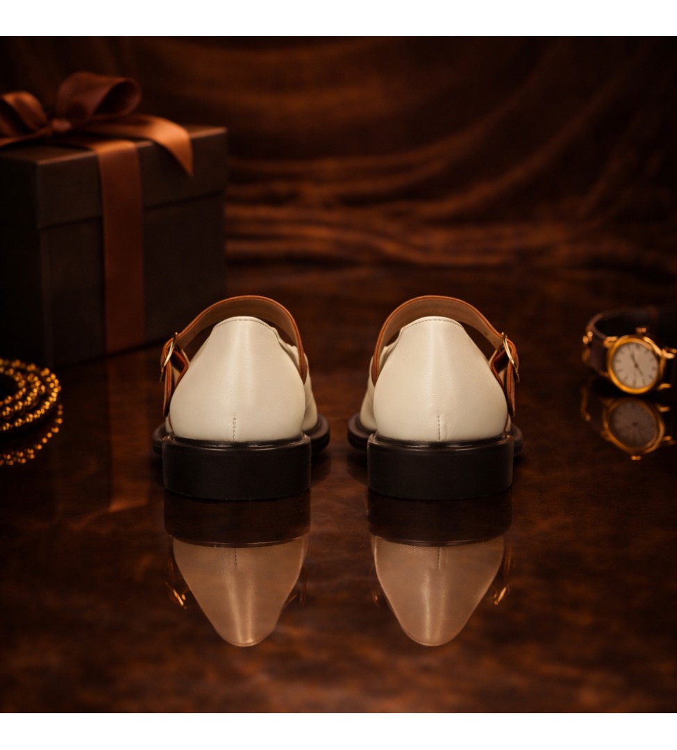 Biało brązowe półbuty damskie