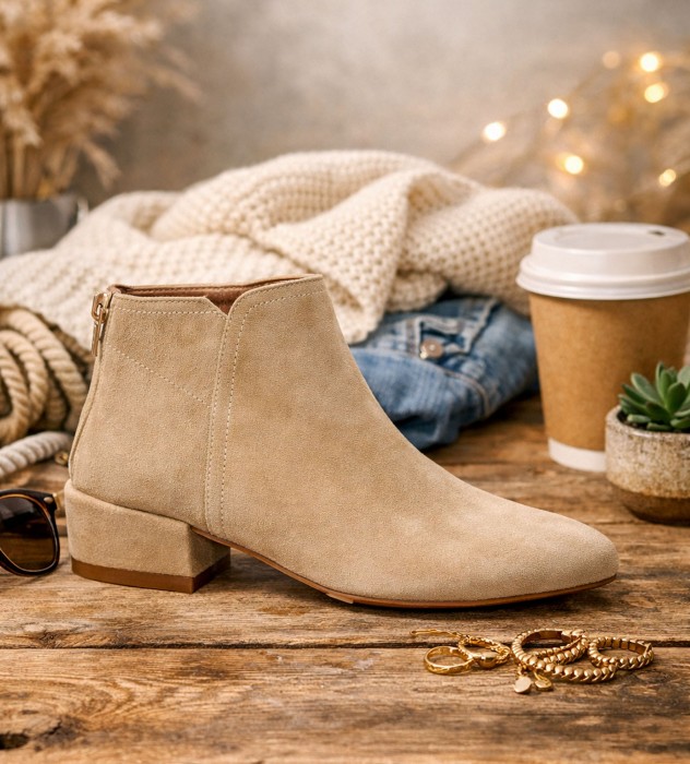 Beżowe botki damskie