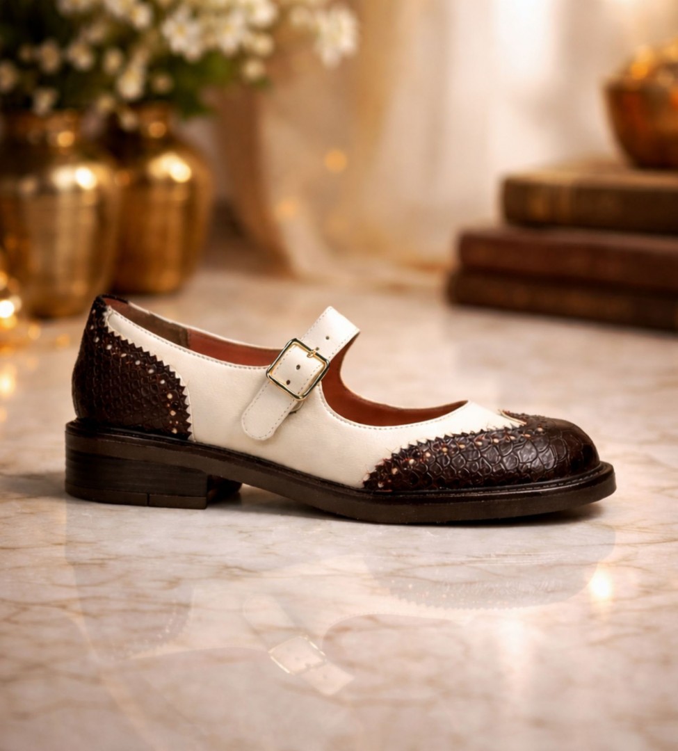 Biało beżowe półbuty damskie