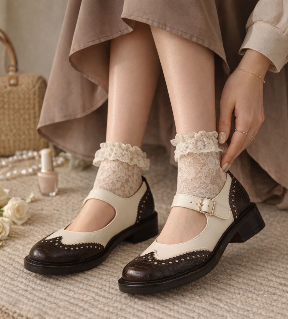 Biało beżowe półbuty damskie