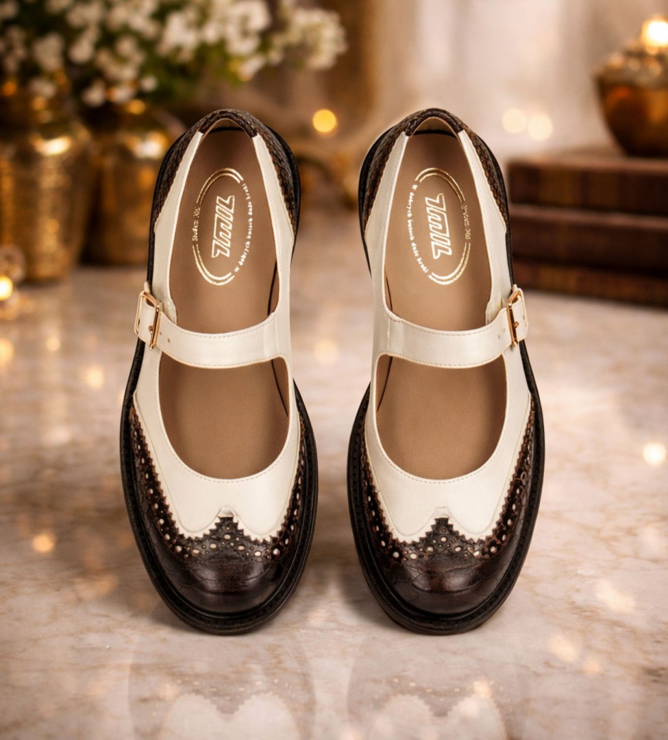 Biało beżowe półbuty damskie