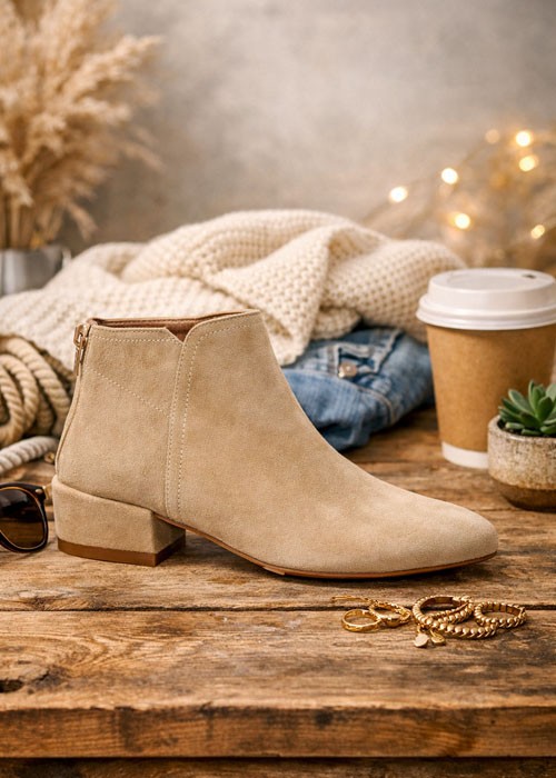 Beżowe botki damskie