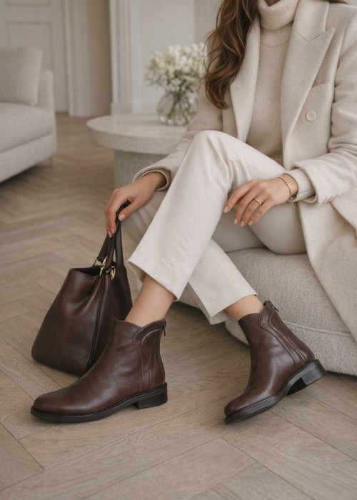 Brązowe botki damskie