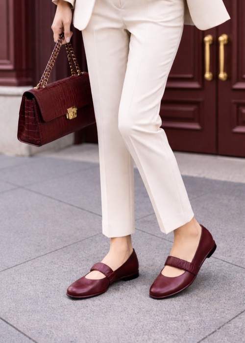 Bordowe baleriny damskie